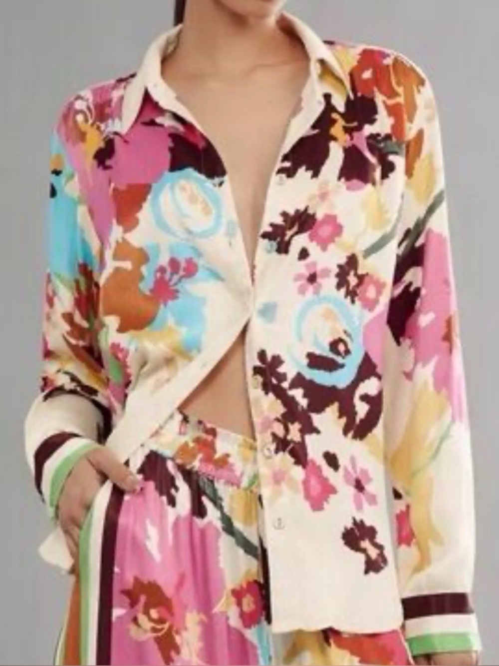 NWT Anthropology Conditions Apply silk floral button blouse XXS  oversized!